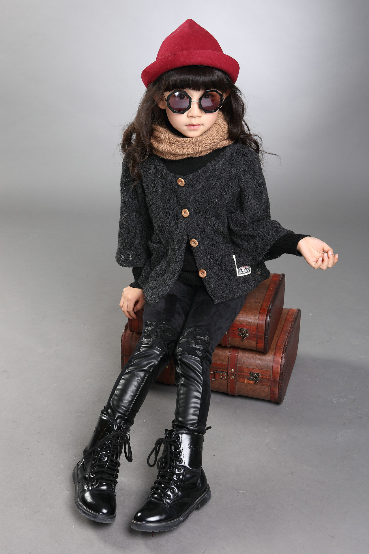 韩版童装新款儿童皮裤中大童加绒加厚拼pu皮女童长裤打底皮裤外穿