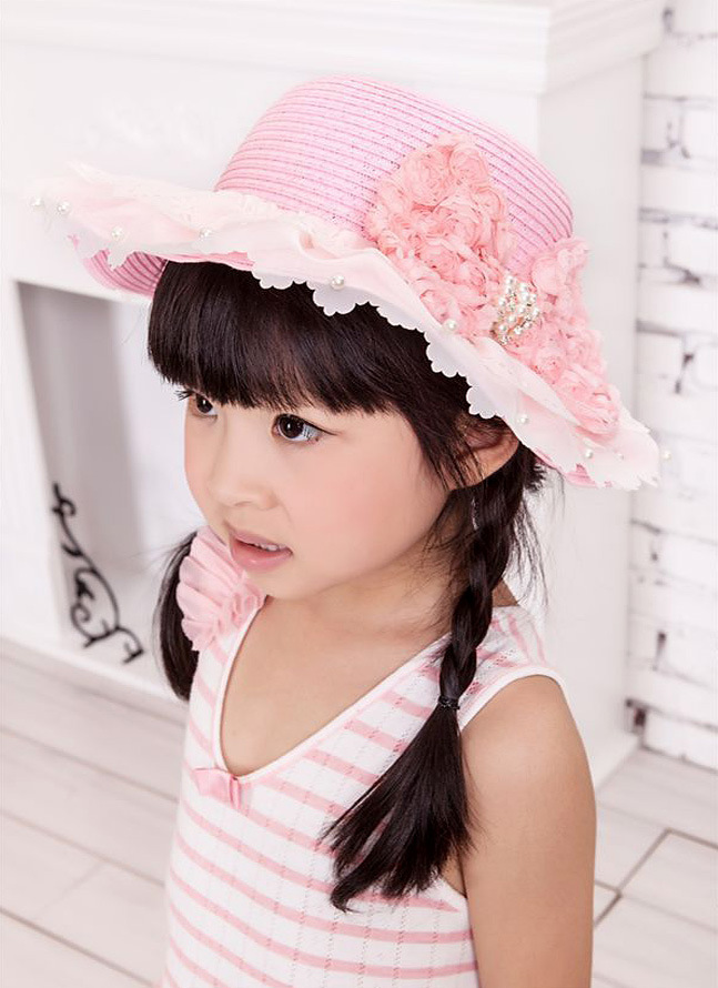 新款夏天韩版女童草帽蕾丝玫瑰花朵公主帽儿童遮阳帽子凉帽沙滩帽