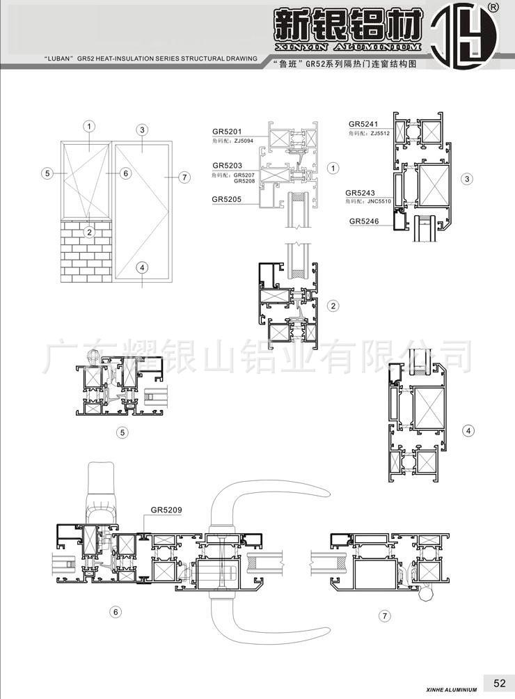斷橋型材 鋁合金型材 隔熱門窗鋁型材 xygr52系列隔熱內平開窗