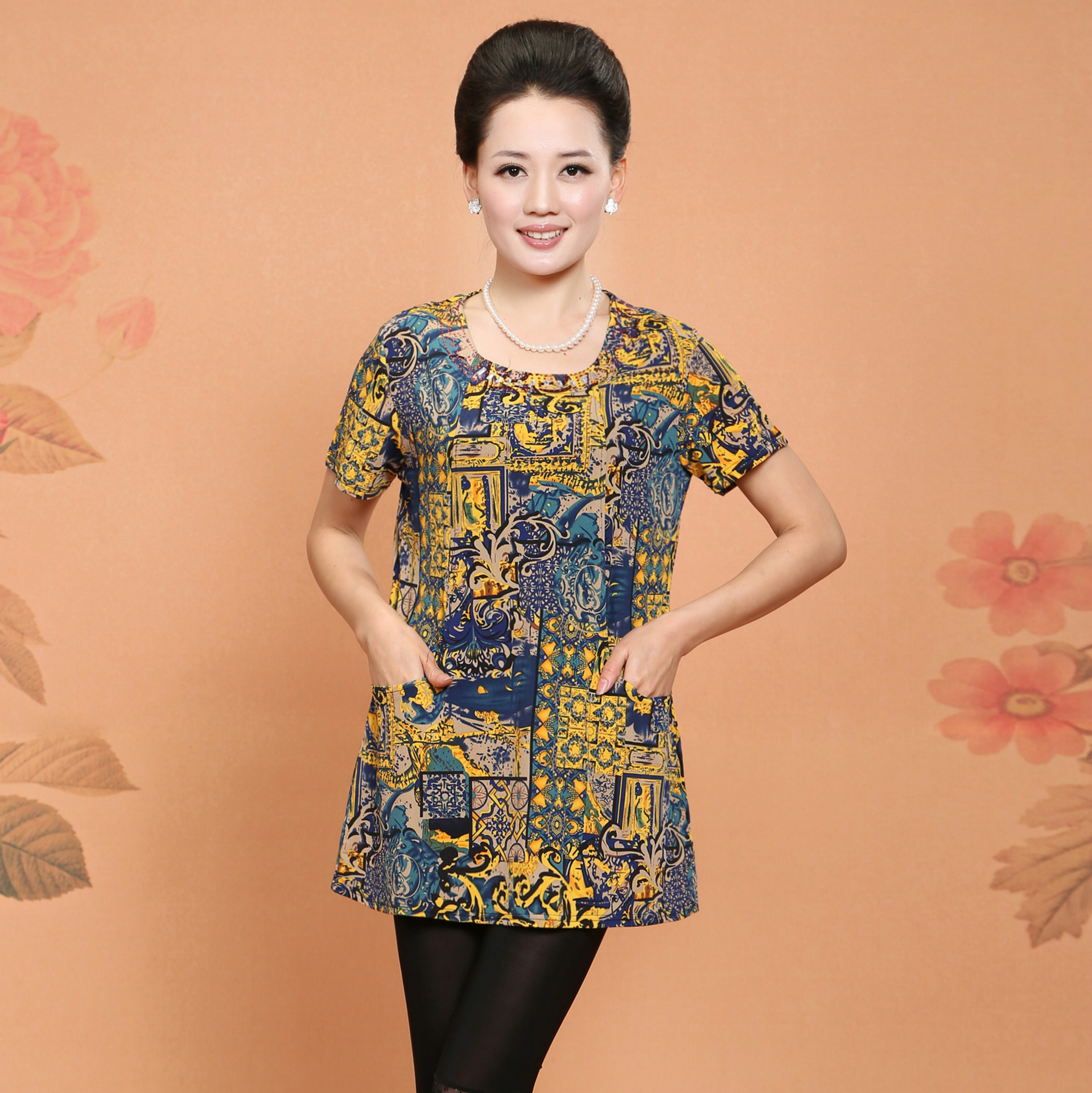 2014夏季中老年大码女装时尚妈妈装短袖t恤中老年女装夏装