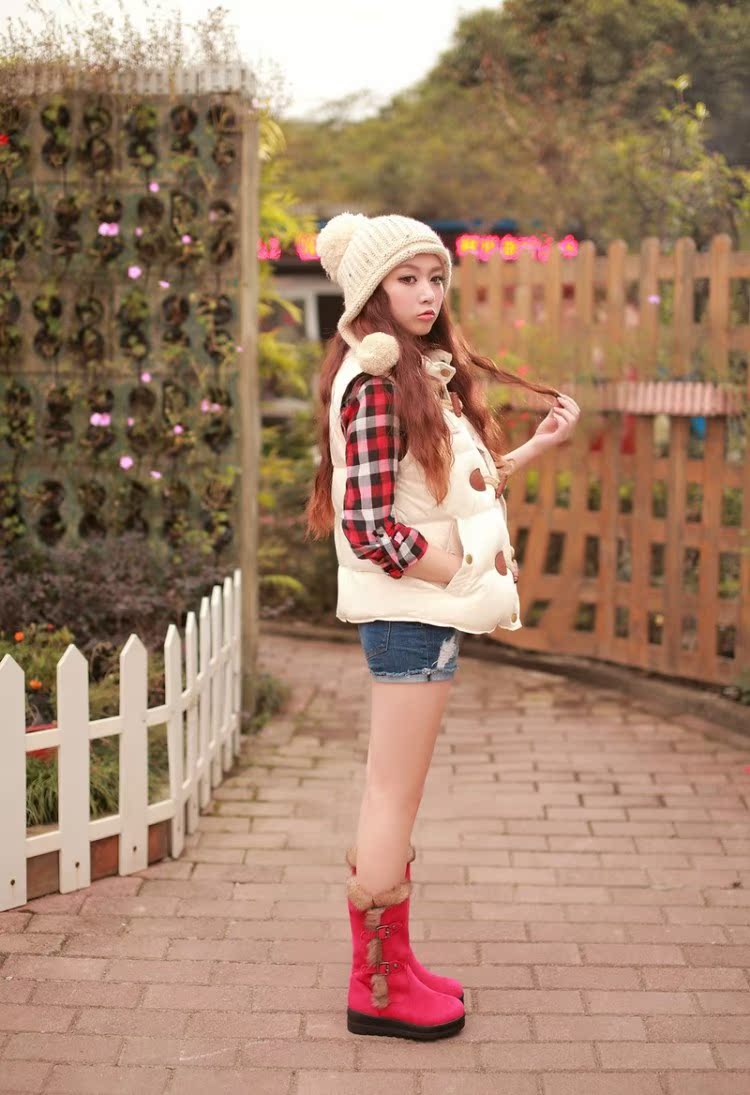 鞋 靴子 男式雨鞋 绒面厚底平跟棉鞋女中学高中生少女雪地靴冬天新款