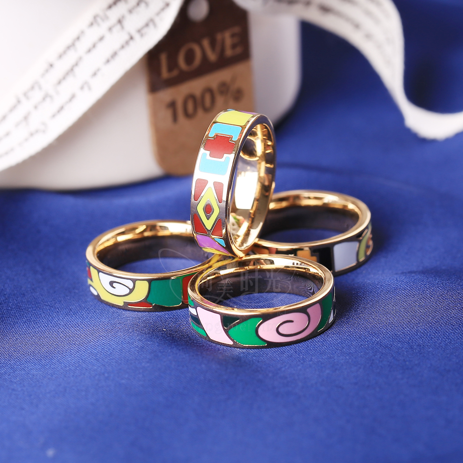 珐琅饰品欧美戒指个性男女丝巾扣情侣合金戒指民族景泰蓝珐琅戒指