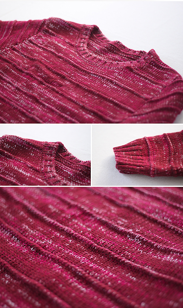 sc3149 新款 百搭圆领套头毛衣长款复古深桃红秋冬保暖上衣详情