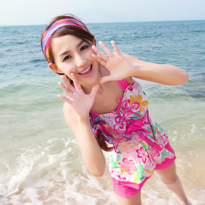 2014新款泳装批发女士高腰分体平角泳衣韩国温泉显瘦聚拢泳衣大码