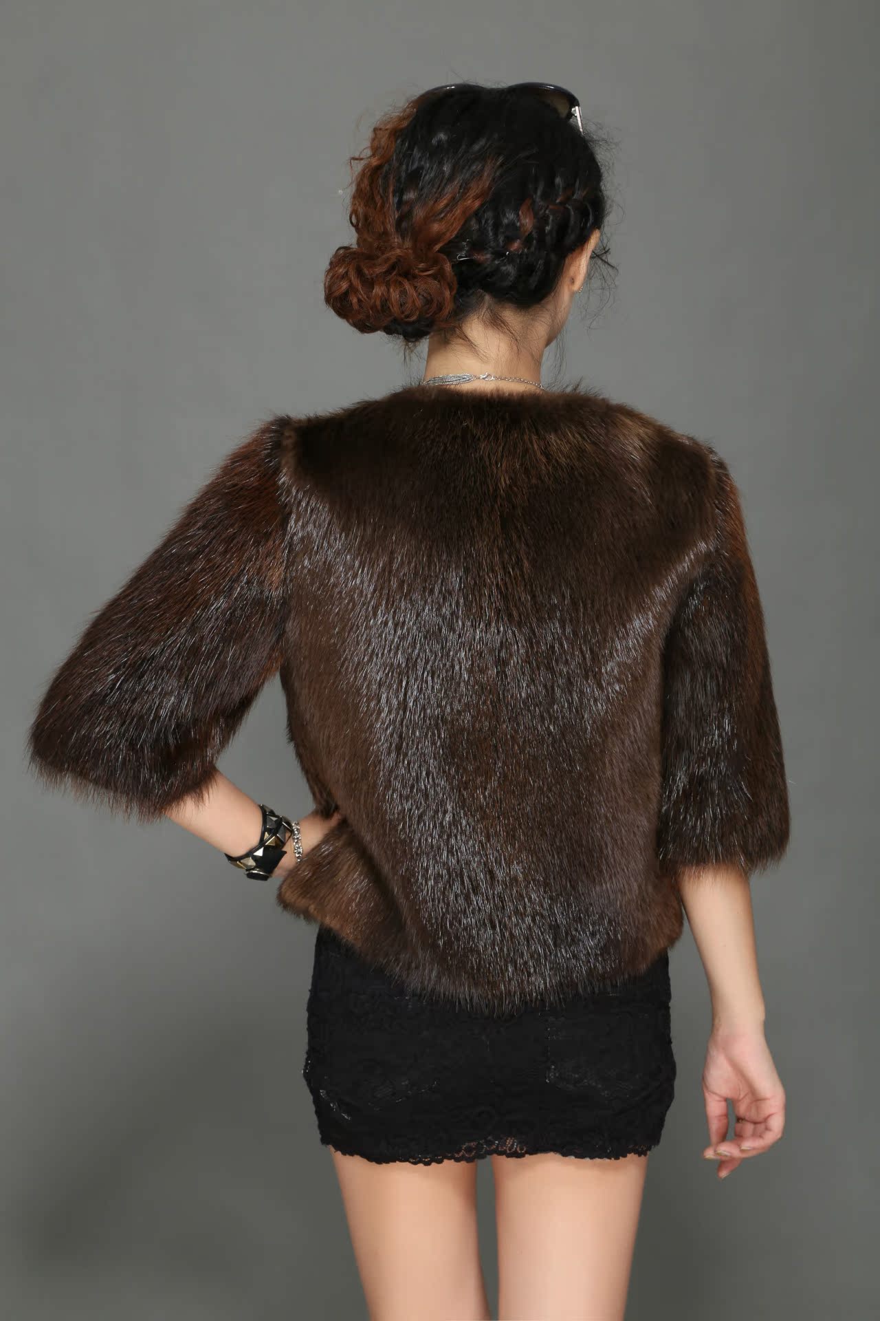 真皮海宁皮草外套新款2014绵羊皮海狸鼠中长款皮毛一体女士皮草