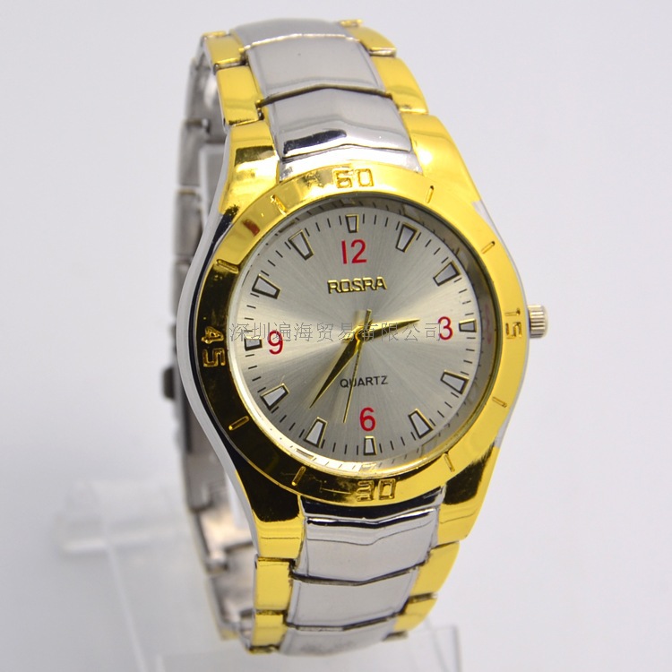 正品外贸rosra三眼六针石英钢带表 男士商务礼品手表 一件代发