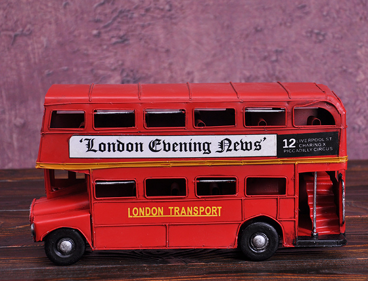 经典版伦敦双层巴士模型 纯手工铁艺模型 zakka复古工艺品摆件