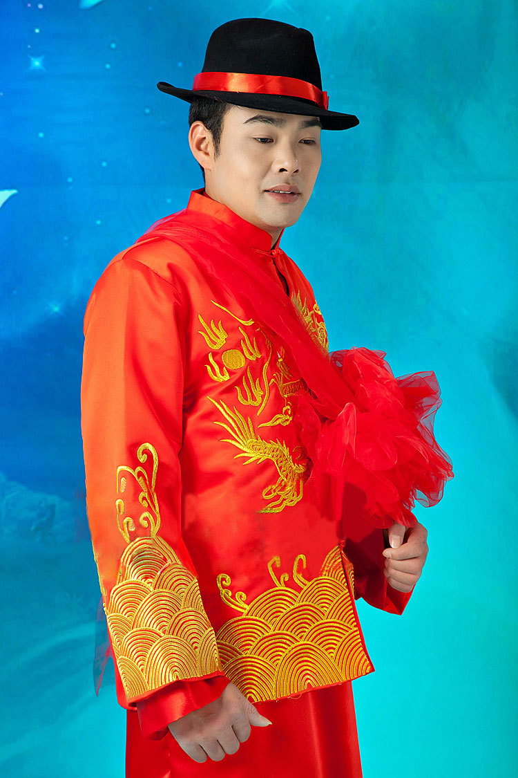 婚纱古装主题刺绣秀禾服红中式结婚男女礼服对开襟龙凤配喜服嫁衣