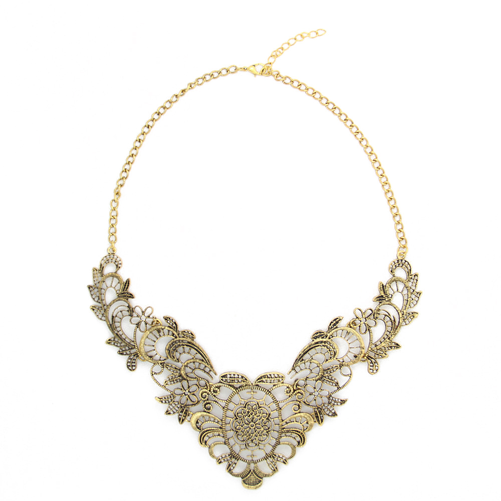 欧美大牌复古夸张镂空金属花纹项链项圈 cx210