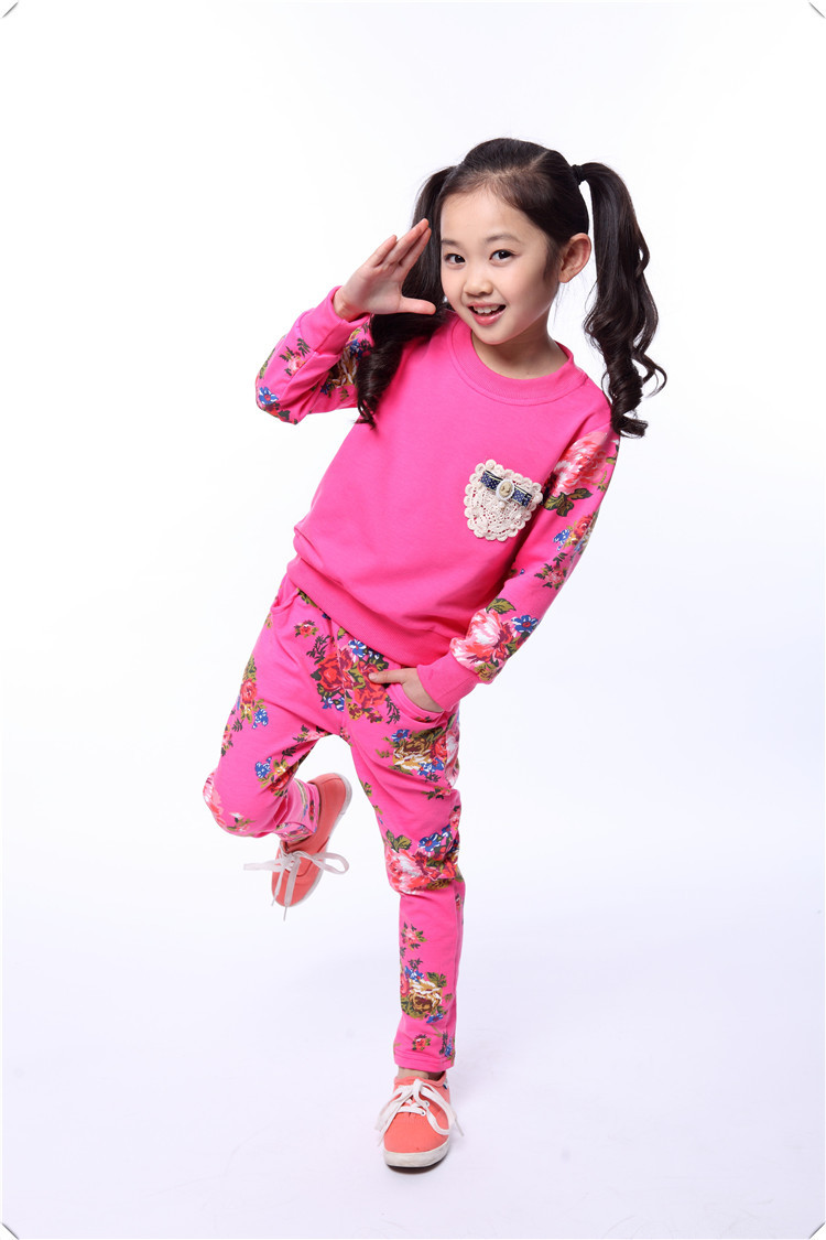 7-8-12岁大童装女童春装2014新款套装儿童韩版碎花运动两件套 潮图片