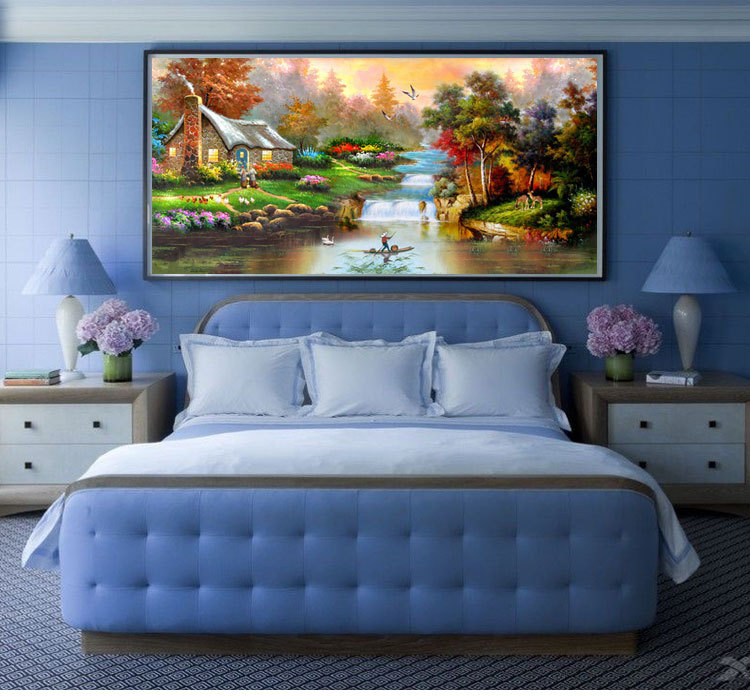 高档风景浪漫小屋钻石画 风景装饰钻石画 客厅欧式炊烟小屋