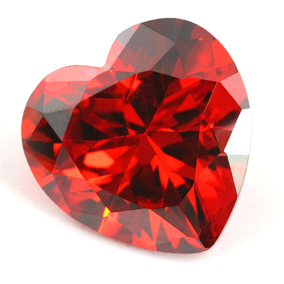 广西梧州石榴红锆石供应 心形锆石裸石批发 直销人造宝石 立方氧化锆