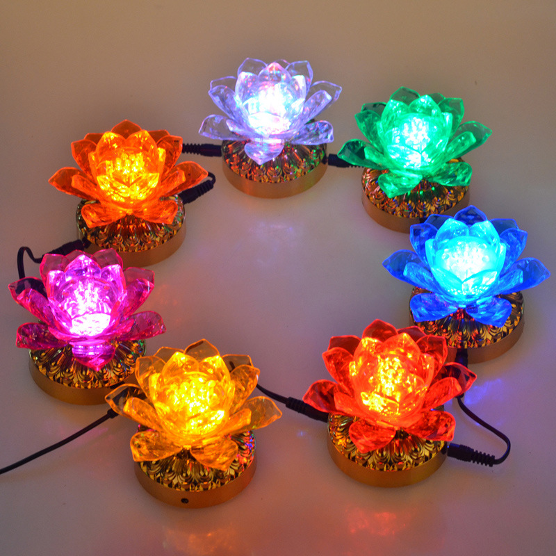 七彩莲花灯供灯led佛前灯结缘佛灯水晶灯长明灯电池佛教用品批发