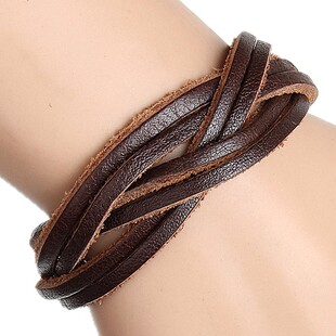 韩版时尚皮手链 新款非主流6条细皮手工编织多层皮手链 外贸饰品