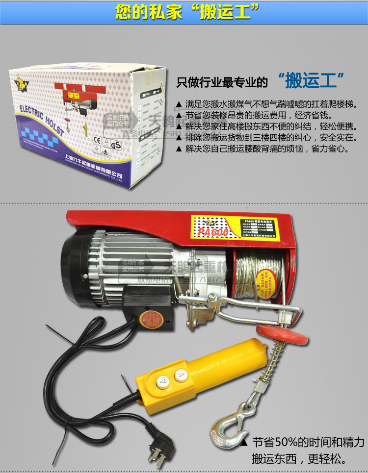 小吊機微型起重葫蘆電動葫蘆提升機裝修pa300x20米220v家用吊裝機