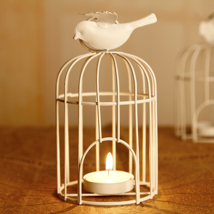 欧式创意白色鸟笼烛台风灯 zakka家居装饰品 婚庆道具ty410