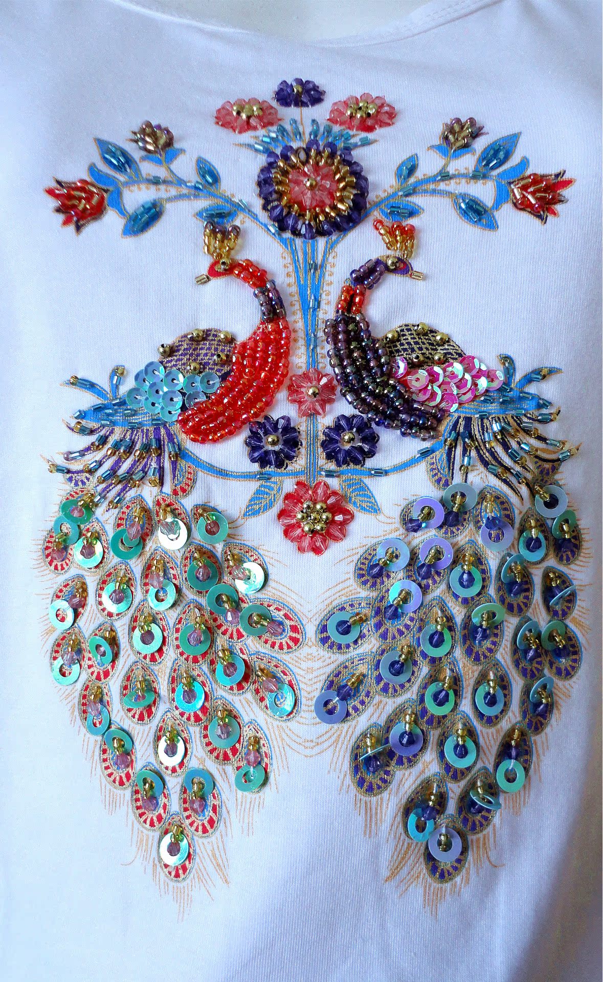 爆款 免费拿样 2014女装民族风串珠双孔雀t恤女衣服旅游产品混批