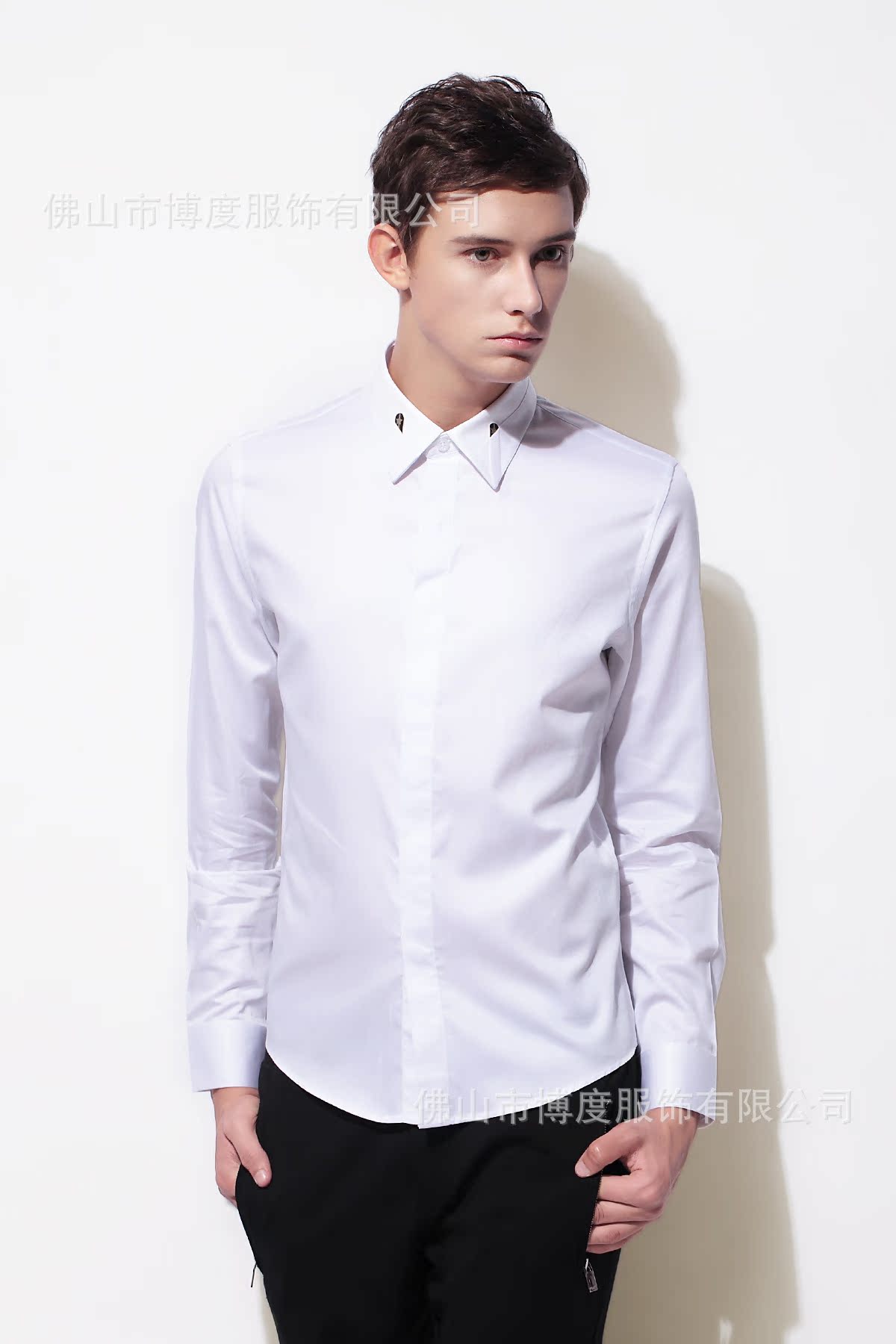 2015欧美潮男风格 金插竹经典款衬衫 男式长袖衬衫