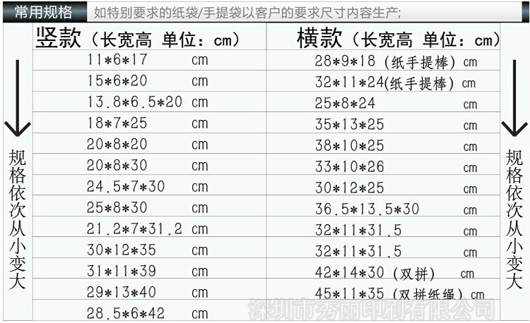 手提袋常规尺寸