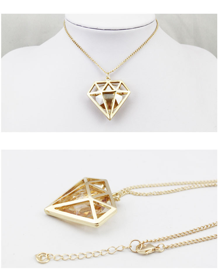 时尚韩版镶钻外包钻石型镀金项链 时尚百搭款潮流范钻石项链批发