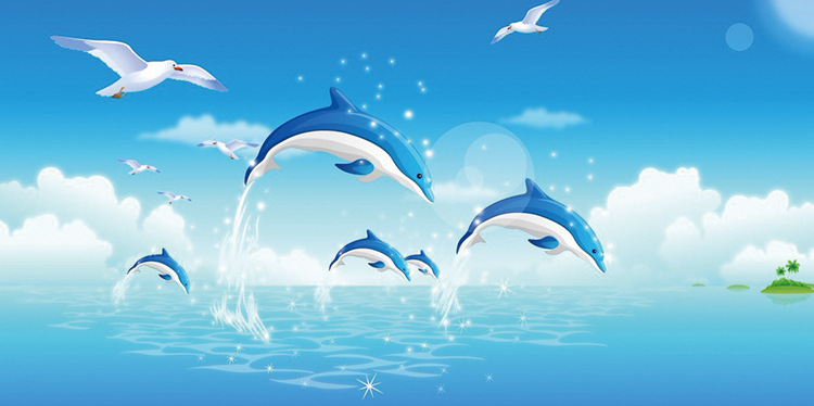 蓝色海洋大型壁画 儿童墙纸壁纸 墙纸壁画卧室儿童房长颈 kt-113