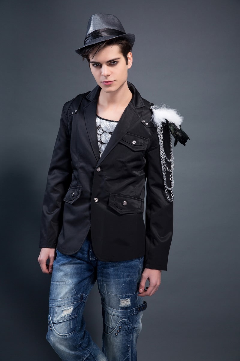 非主流刺绣图腾亮料西服w-912-027a韩版舞台歌手西装特价服装批发