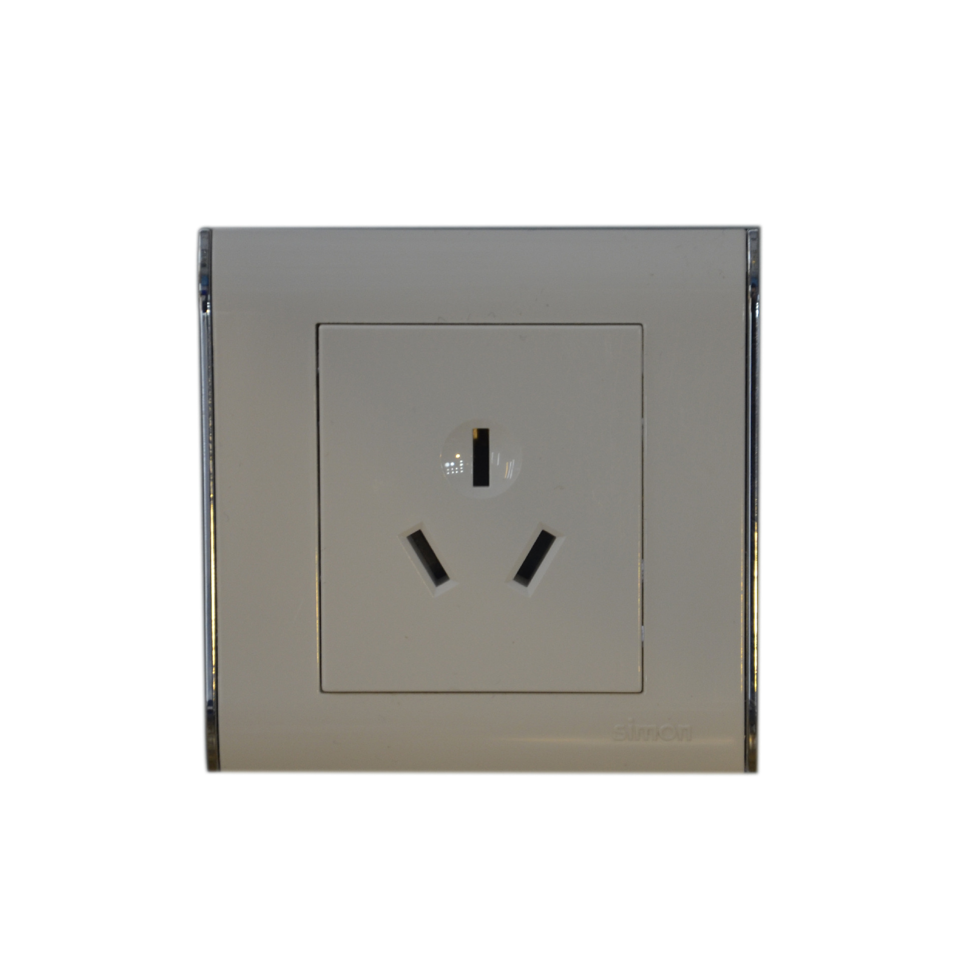 西蒙i5系列墙壁电源插座 带银色边框的三孔面板 三极插座