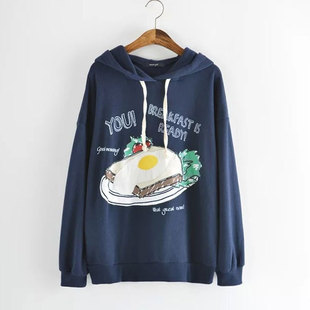 厂家直销2015秋季新品森女日系煎蛋宽松大码帽衫卫衣女批发bzwm-h