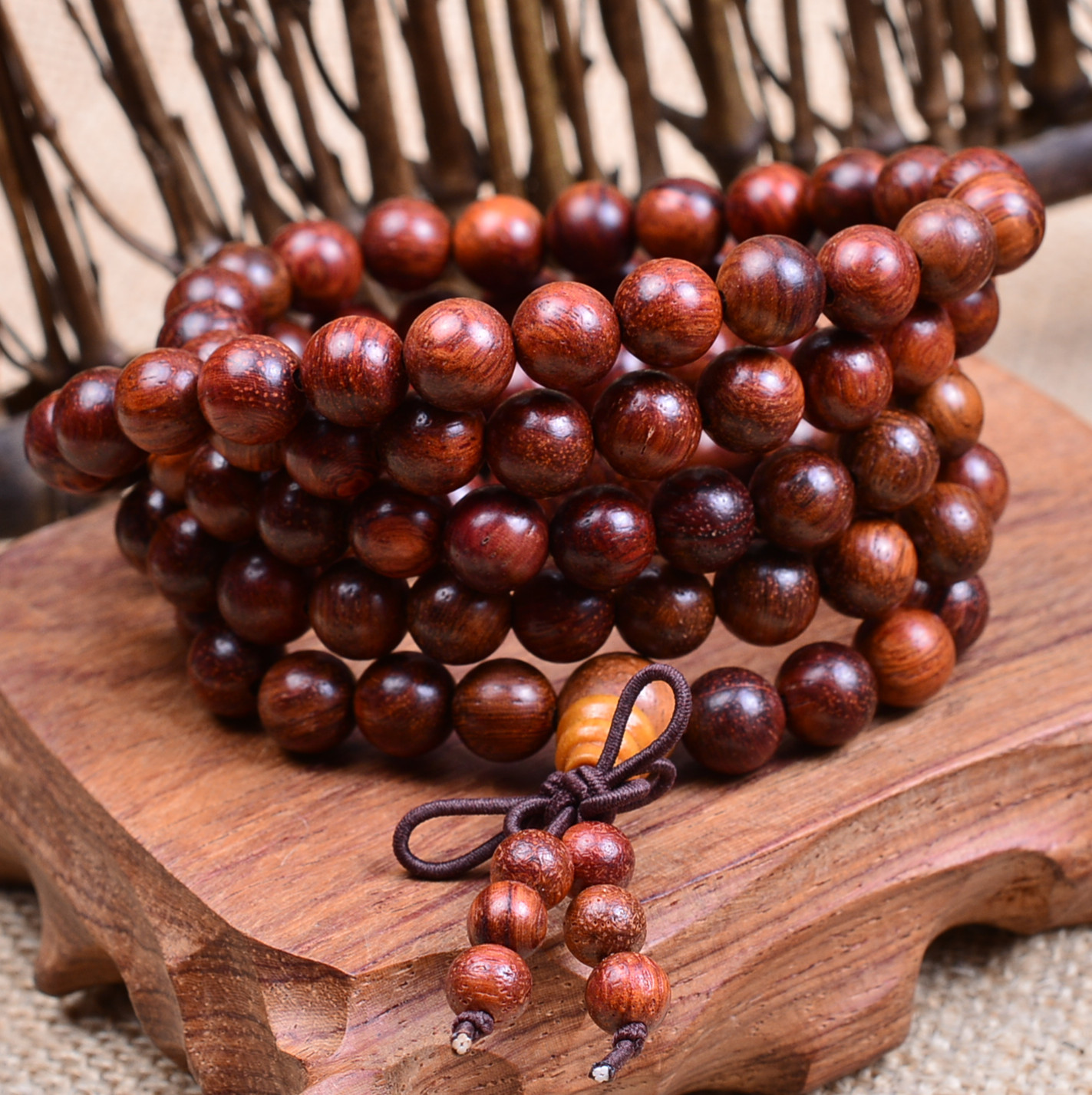 老挝大红酸枝木108珠天然红紫檀香木珠男女士情侣手链珠手串佛珠