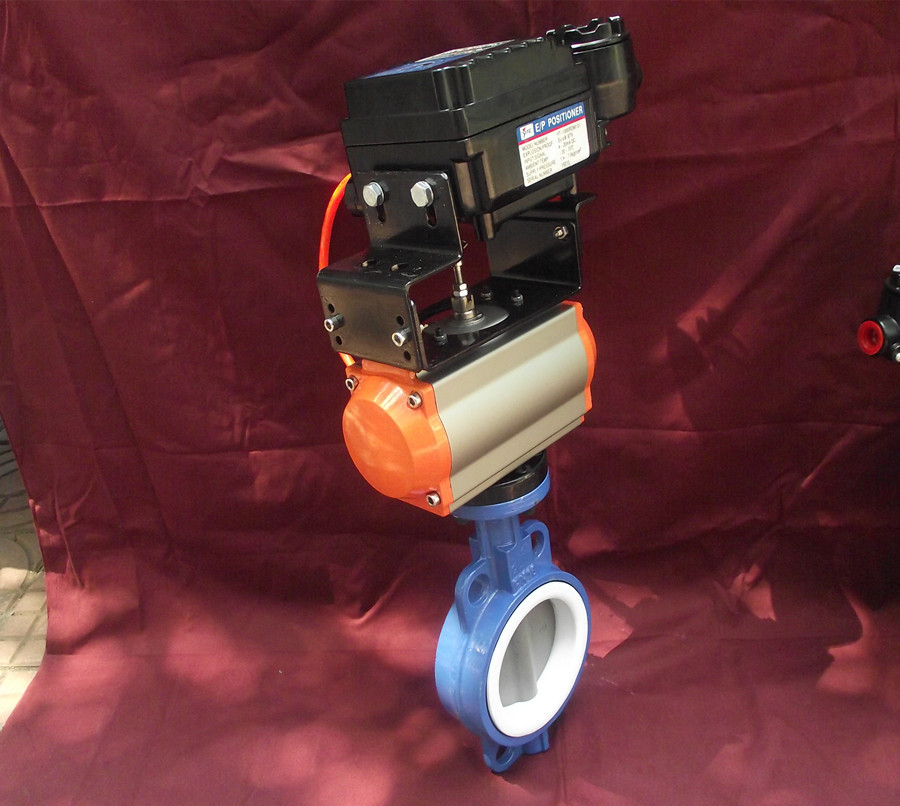 气动at对夹式开关调节衬四氟蝶阀 气动四氟软密封蝶阀 d671f-16