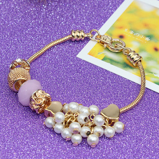 速卖通热销欧美外贸 潘多拉珍珠串珠手链 大孔水晶合金手链 批发