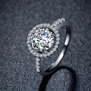 艾她 欧美戒指 大钻石纯银戒指 925纯银镶钻女士戒指 指环批发