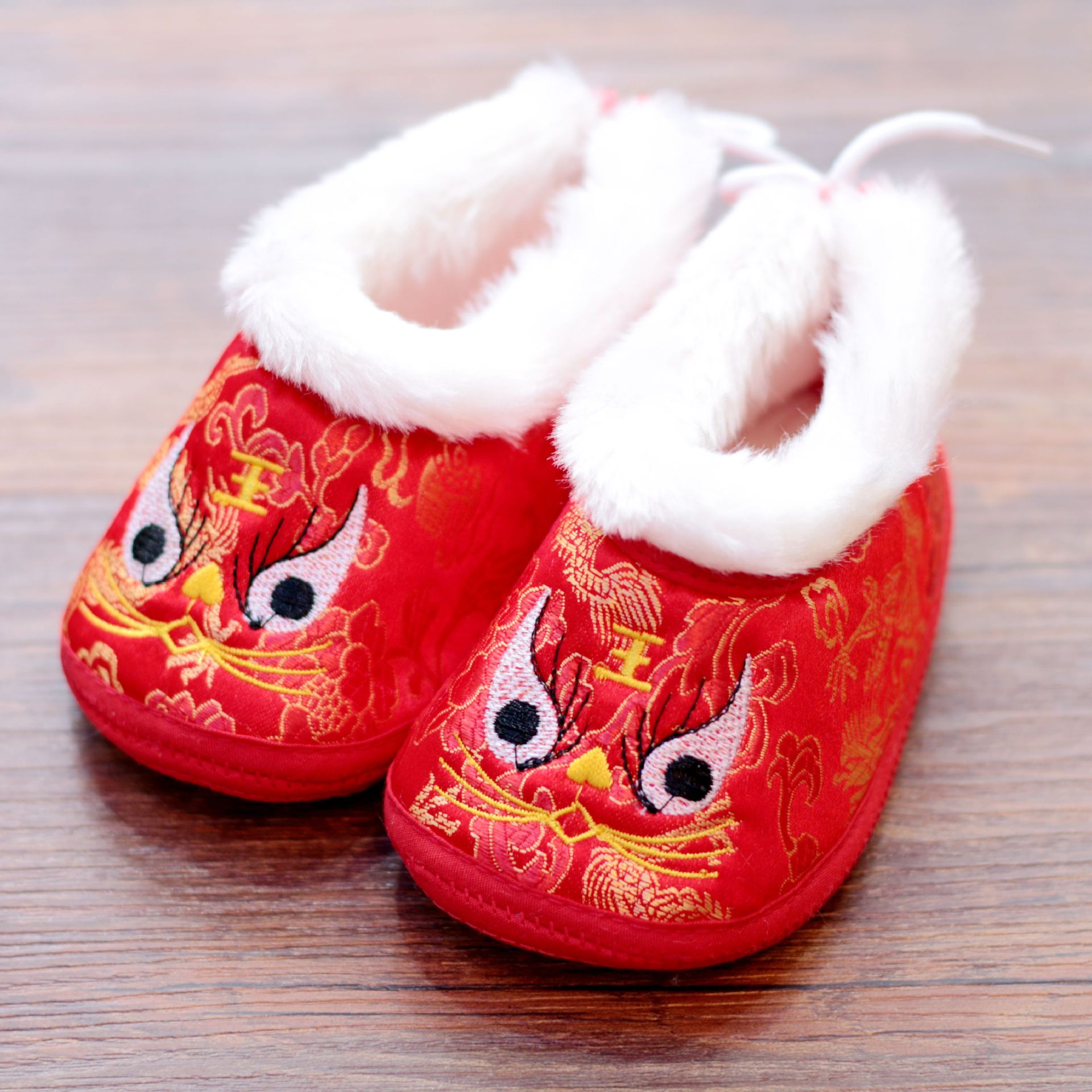 小宁宝 儿童宝宝鞋 缎子老虎毛口棉鞋 唐装老虎鞋棉鞋