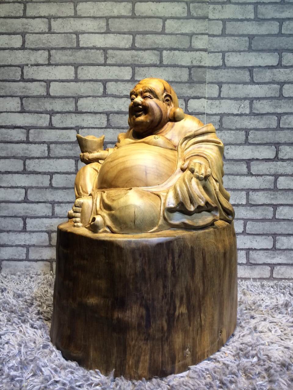 根雕 香樟弥勒佛实木雕刻摆件 厂家直销 家居会所摆件 文玩爱好