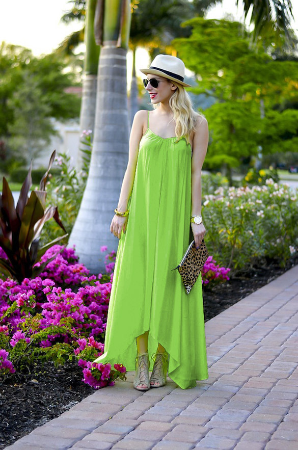 外贸新款 西米亚风格浅绿色大摆长裙 雪纺吊带连衣裙