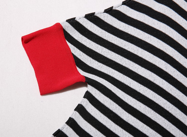 2015欧美大牌女装新款 条纹 拼接 v领 包臀针织连衣裙 140321