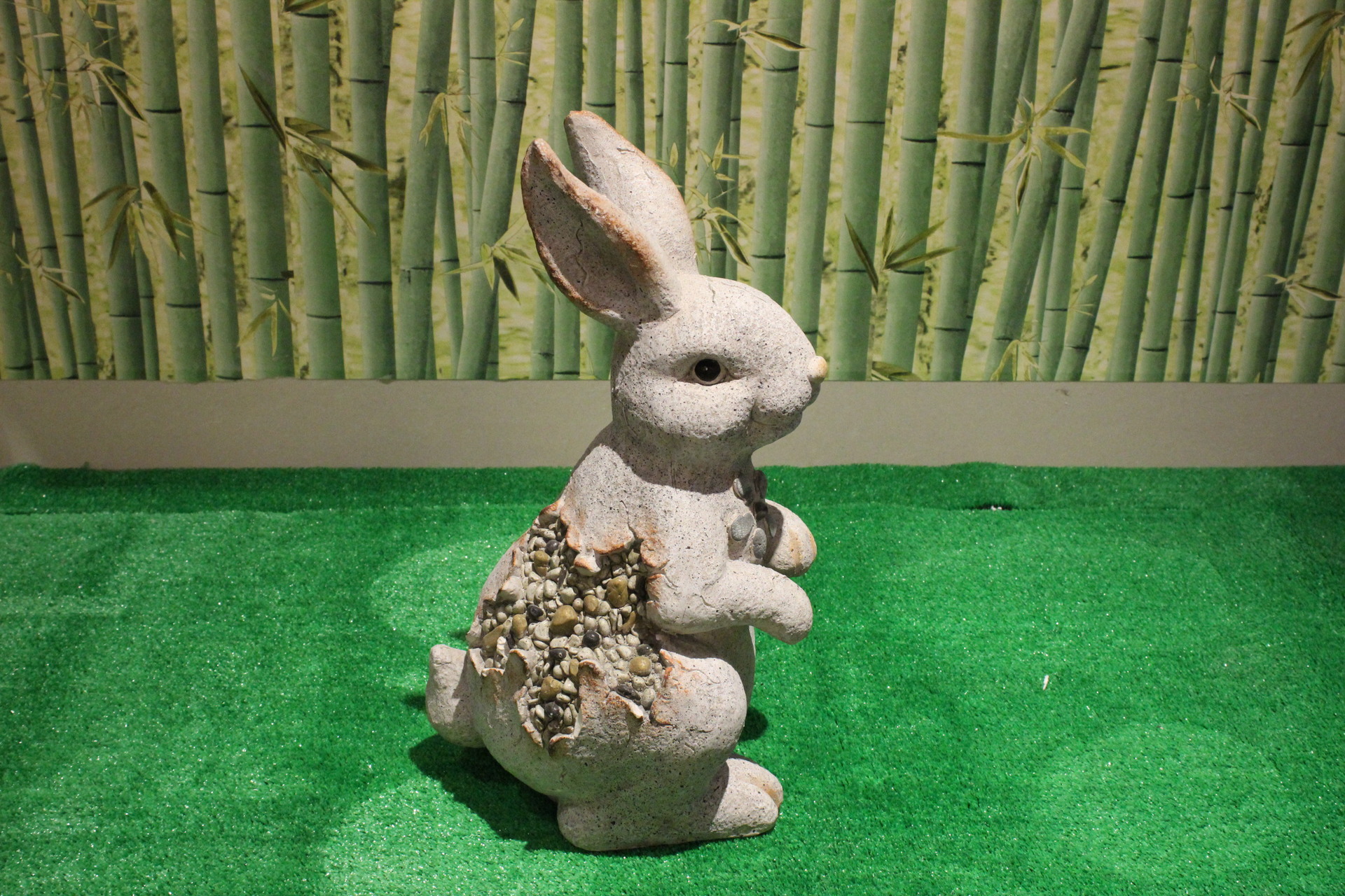新款鹅卵石兔子摆件 仿石动物 创意工艺品 别墅花园摆件yf