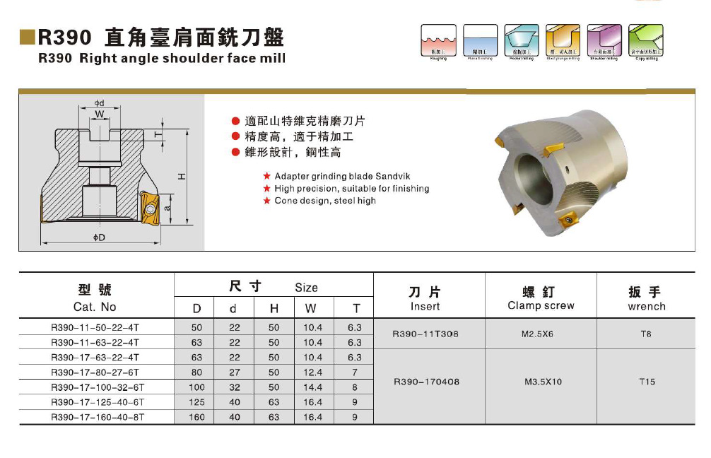 r390直角台肩面铣刀盘,390刀盘,精铣刀盘,直径50-160全系列批发