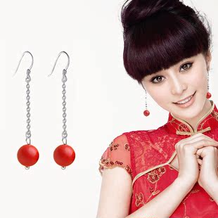 新品 批发高档台湾朱砂配s925纯银耳饰 纯银 耳坠 范冰冰明星同款