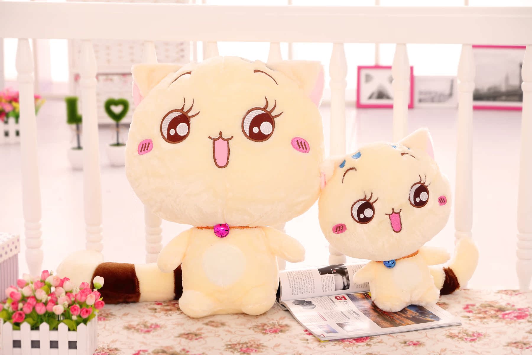 毛绒玩具可爱铃铛猫咪卡通表情招财小猫公仔cc猫布娃娃情人节礼物