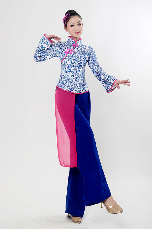 民族舞蹈服装演出服 阿庆嫂村姑秧歌舞台表演装 采茶女舞蹈服批发