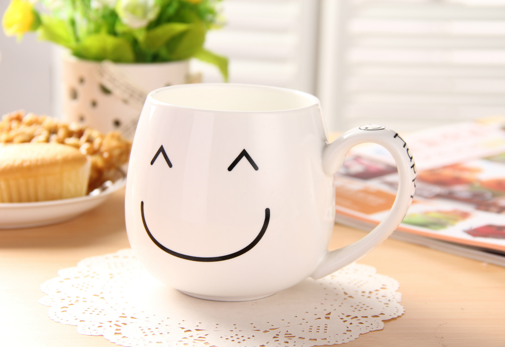 丰銮~笑脸咖啡杯 可爱铅笔画 陶瓷水杯 批发