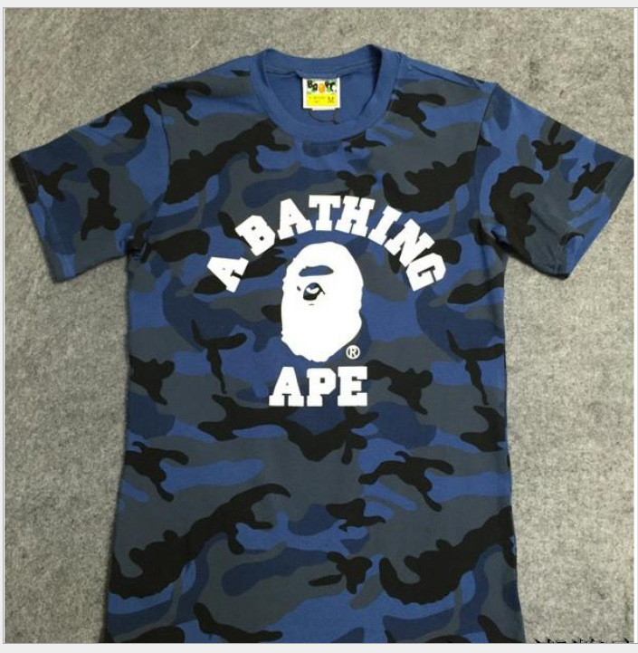 aape a bahting ape猿人头蓝色迷彩圆圈男女情侣纯棉短袖