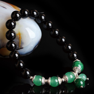 正品天然黑玛瑙手链男女情侣款手珠手串佛珠明星水晶转运辟邪饰品