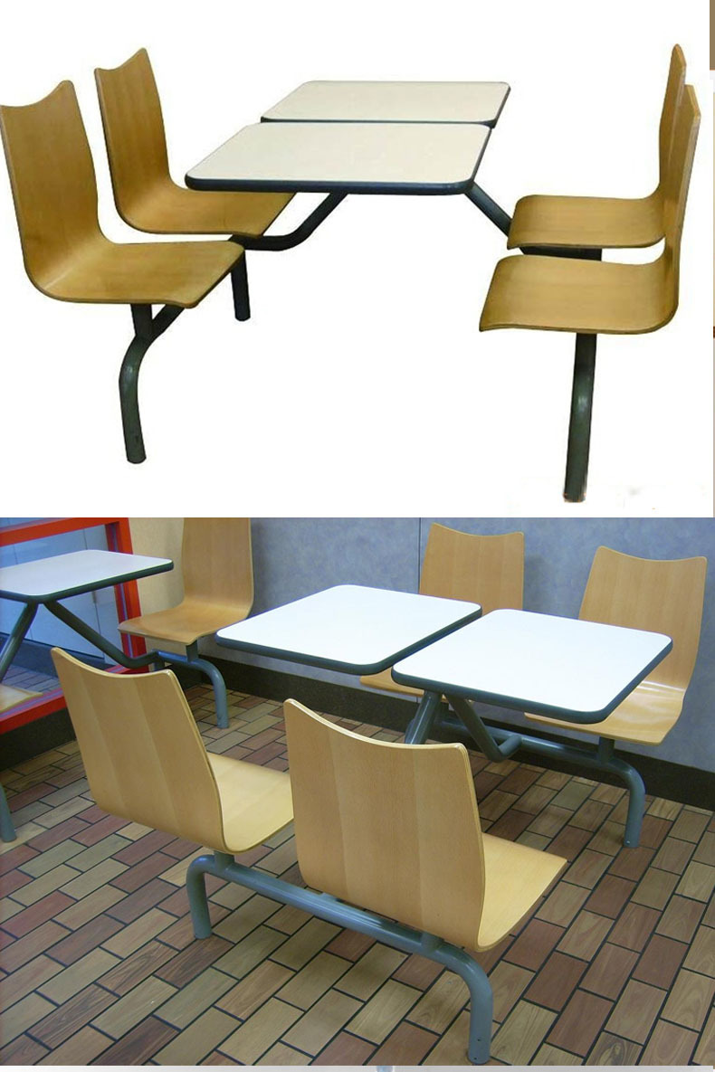 定制肯德基连体快餐桌椅 学生食堂面馆餐桌椅组合批发 曲木餐台椅