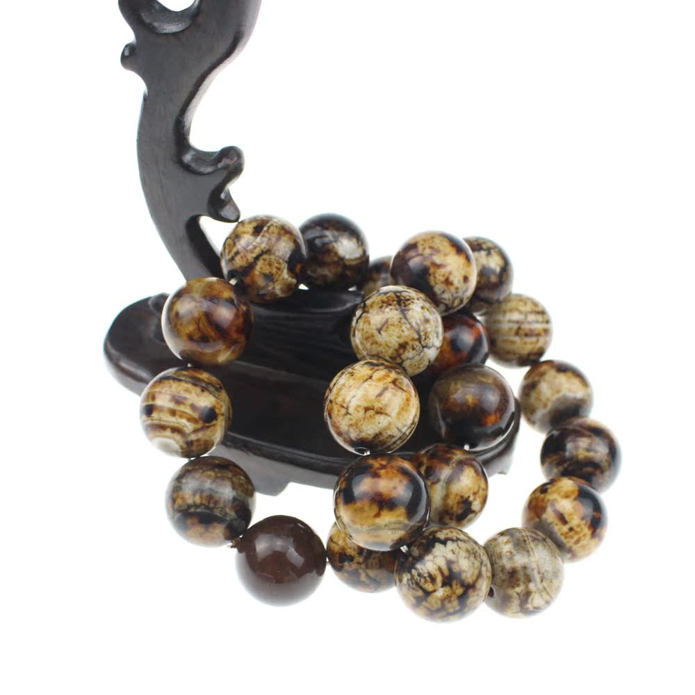 教师节创意礼品 天然虎皮玛瑙手串 大气男款 棕色缠丝玛瑙手链