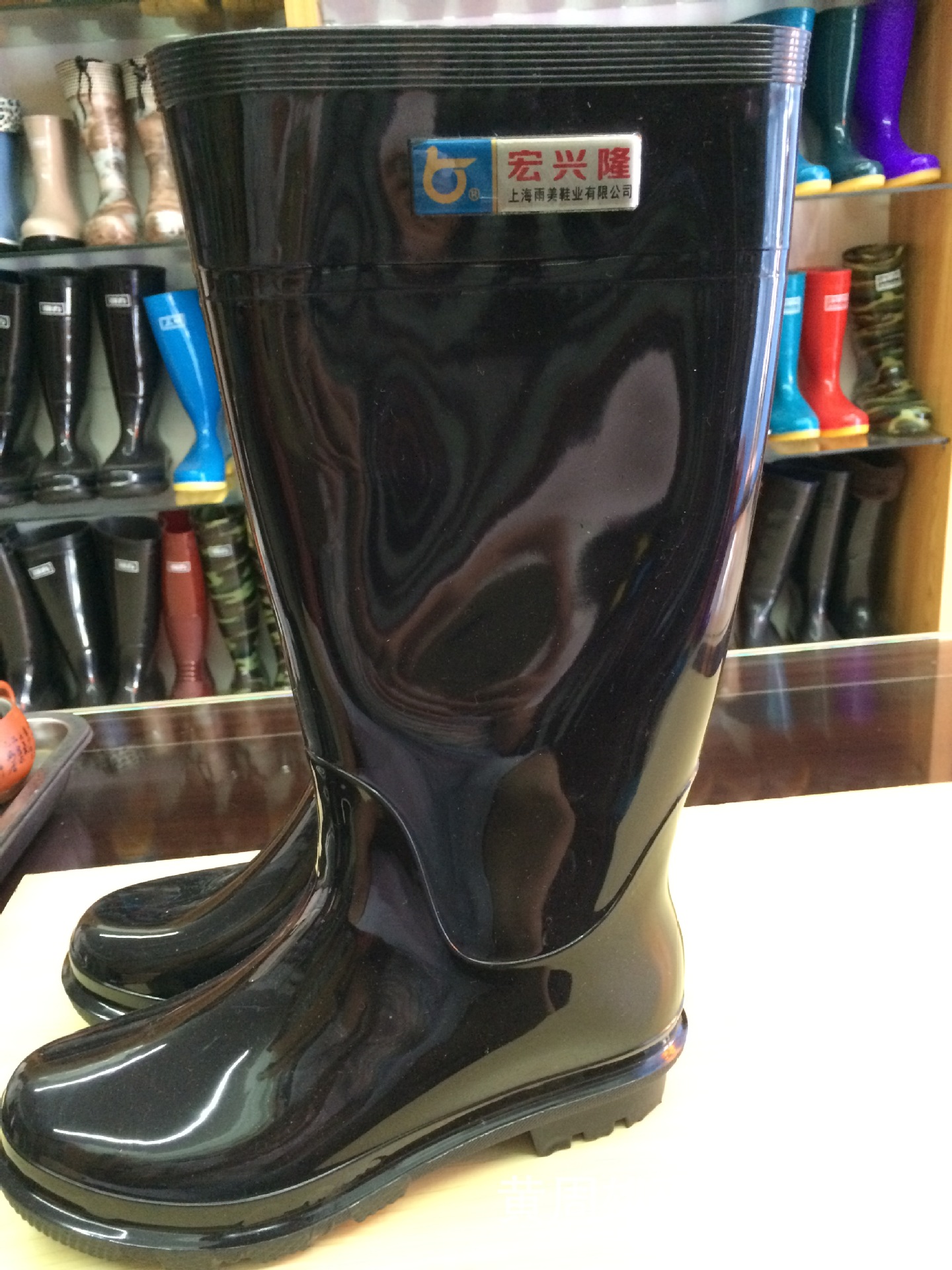 广东揭阳宏兴隆雨美牌888 男款中筒单色雨鞋 劳保男雨靴橡胶耐磨防滑