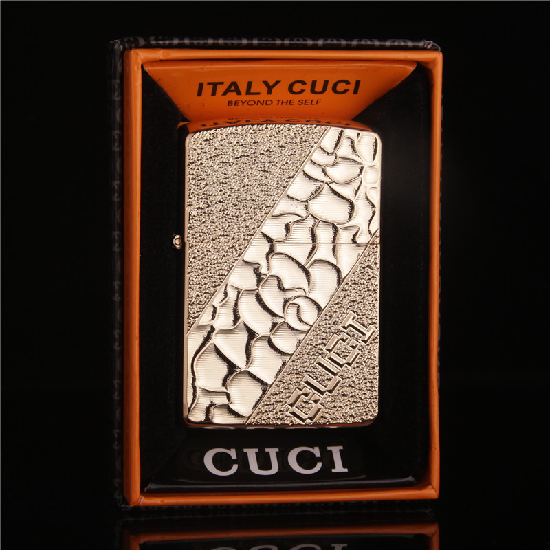 正品cuci意大利酷骑纯铜煤油打火机a01c2006a真金单面精雕