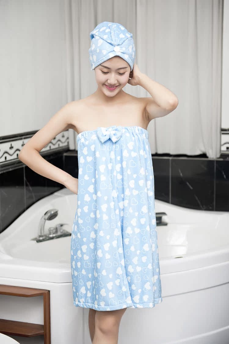 厂家直销超细纤维浴巾成人抹胸可穿浴裙 干发帽套装 一件代发