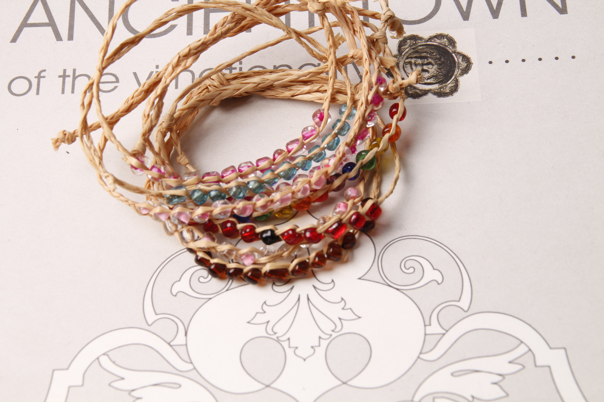 时尚爆款多色手工编织手链水晶手链 水晶拉菲草手链爱情草 幸运草